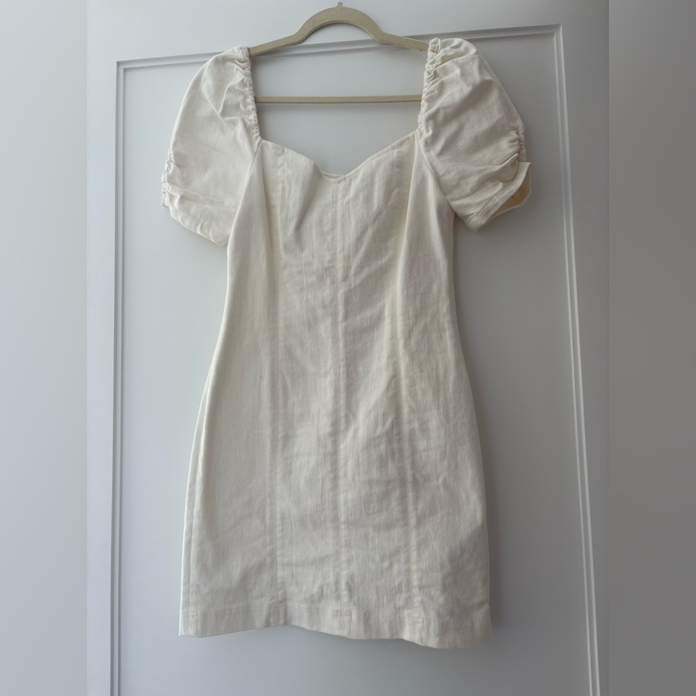 Alice + Olivia White Denim Mini Puff Sleeve Dress